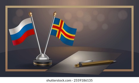 Small national flag of Russian and Aland Islands flag Relation, Template banner vector  Illustration