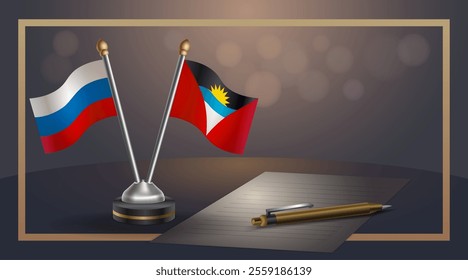 Small national flag of Russian and Antigua and Barbuda flag Relation, Template banner vector  Illustration