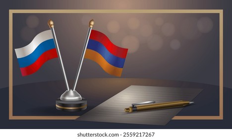 Small national flag of Russian and Armenia flag Relation, Template banner vector  Illustration