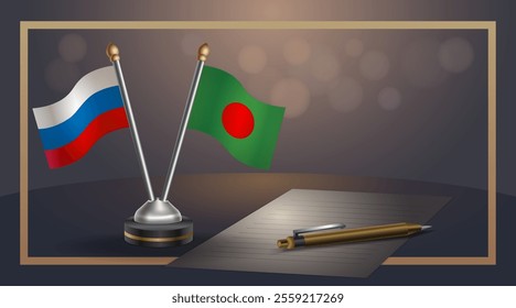Small national flag of Russian and Bangladesh flag Relation, Template banner vector  Illustration