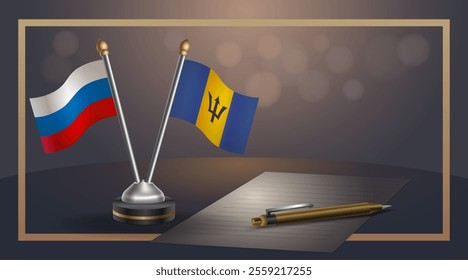 Small national flag of Russian and Barbados flag Relation, Template banner vector  Illustration