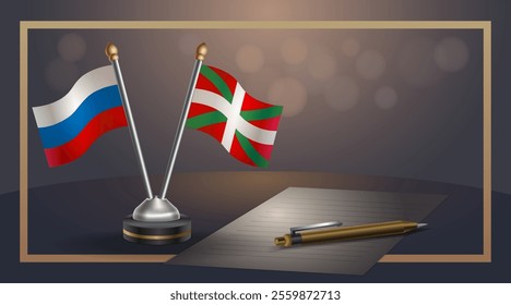 Small national flag of Russian and Basque lands flag Relation, Template banner vector  Illustration