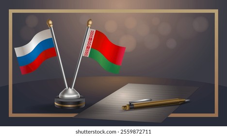 Small national flag of Russian and Belarus flag Relation, Template banner vector  Illustration