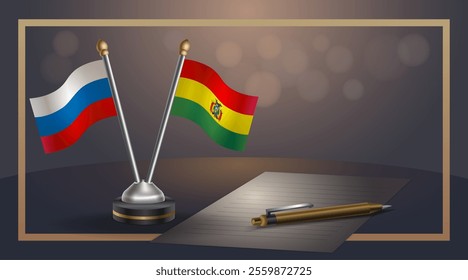 Small national flag of Russian and Bolivia flag Relation, Template banner vector  Illustration