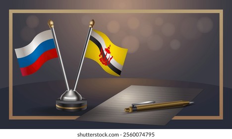 Small national flag of Russian and Brunei flag Relation, Template banner vector  Illustration