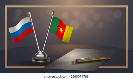 Small national flag of Russian and Cameroon flag Relation, Template banner vector  Illustration