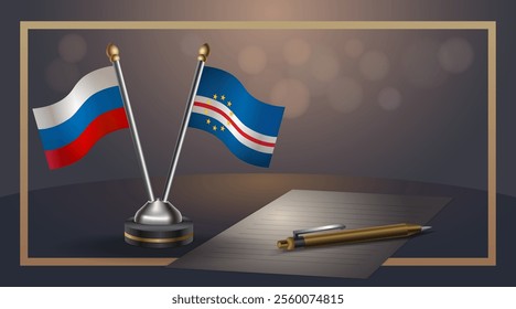 Small national flag of Russian and Cape Verde flag Relation, Template banner vector  Illustration