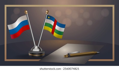 Small national flag of Russian and Central African Republic flag Relation, Template banner vector  Illustration
