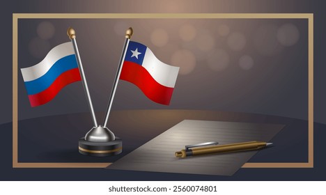 Small national flag of Russian and Chile flag Relation, Template banner vector  Illustration