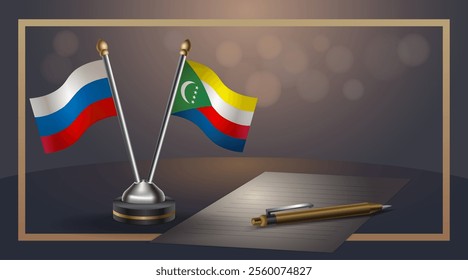 Small national flag of Russian and Comoros flag Relation, Template banner vector  Illustration