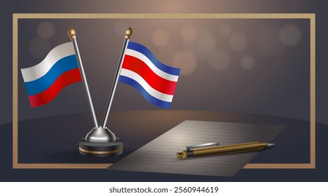 Small national flag of Russian and Costa Rica flag Relation, Template banner vector Illustration