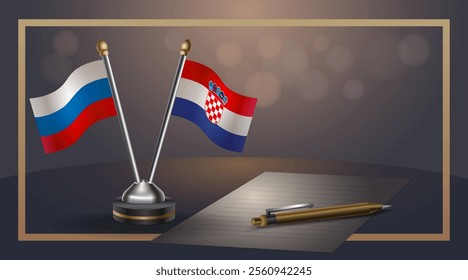 Small national flag of Russian and Croatia flag Relation, Template banner vector Illustration