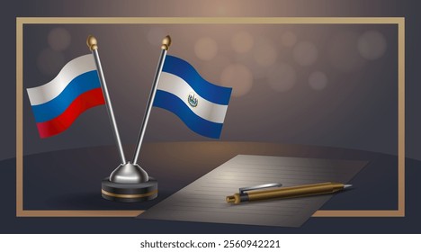 Small national flag of Russian and El Salvador flag Relation, Template banner vector Illustration