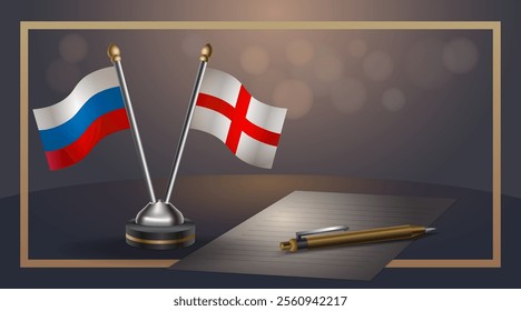 Small national flag of Russian and England flag Relation, Template banner vector Illustration