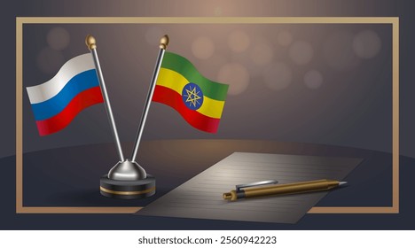 Small national flag of Russian and  Ethiopia flag Relation, Template banner vector Illustration