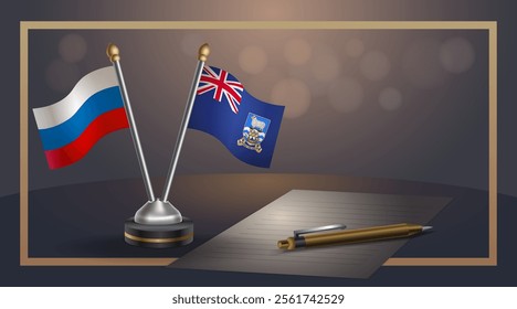 Small national flag of Russian and Falkland Islands flag Relation, Template banner vector Illustration