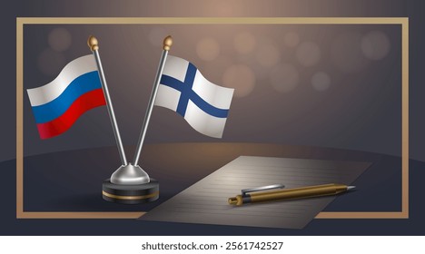 Small national flag of Russian and Finland flag Relation, Template banner vector Illustration