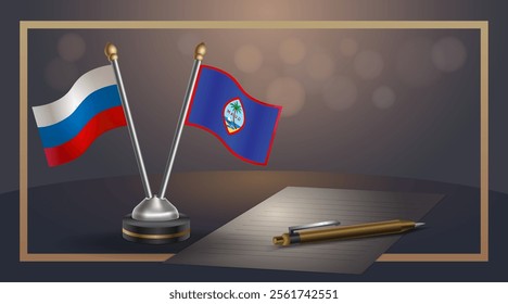 Small national flag of Russian and Guam flag Relation, Template banner vector Illustration