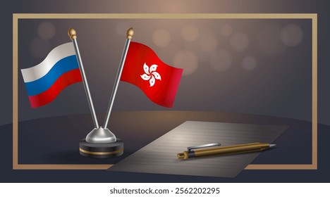 Small national flag of Russian and Hong Kong flag Relation, Template banner vector Illustration