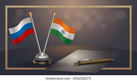 Small national flag of Russian and India flag Relation, Template banner vector Illustration