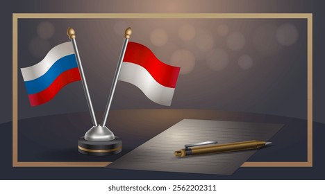 Small national flag of Russian and Indonesia flag Relation, Template banner vector Illustration