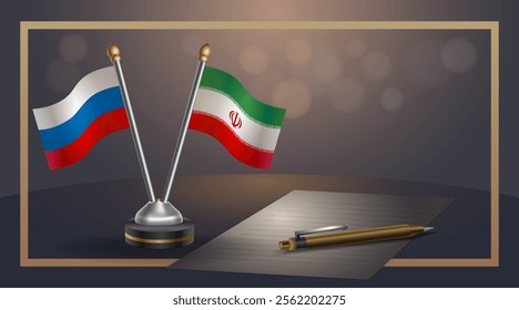 Small national flag of Russian and Iran flag Relation, Template banner vector Illustration