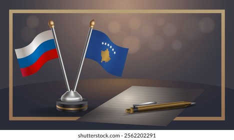 Small national flag of Russian and Kosovo flag Relation, Template banner vector Illustration