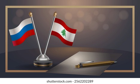 Small national flag of Russian and Lebanon flag Relation, Template banner vector Illustration