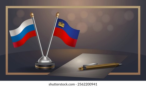 Small national flag of Russian and Liechtenstein flag Relation, Template banner vector Illustration