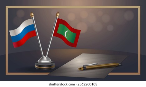Small national flag of Russian and Maldives flag Relation, Template banner vector Illustration
