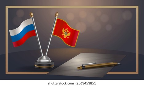 Small national flag of Russian and Montenegro flag Relation, Template banner vector Illustration