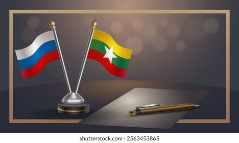 Small national flag of Russian and Myanmar flag Relation, Template banner vector Illustration