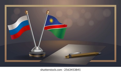 Small national flag of Russian and Namibia flag Relation, Template banner vector Illustration