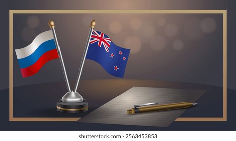 Small national flag of Russian and New Zealand flag Relation, Template banner vector Illustration