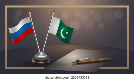 Small national flag of Russian and Pakistan flag Relation, Template banner vector Illustration