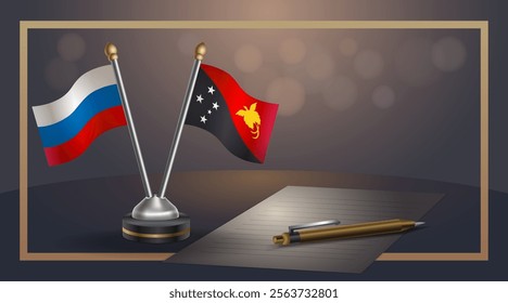 Small national flag of Russian and Papua New Guinea flag Relation, Template banner vector Illustration
