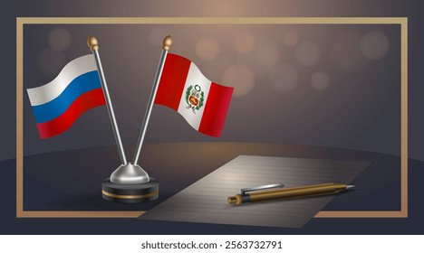 Small national flag of Russian and Peru flag Relation, Template banner vector Illustration