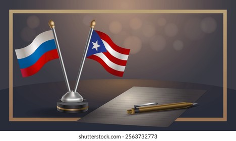 Small national flag of Russian and Puerto Rico flag Relation, Template banner vector Illustration