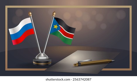 Small national flag of Russian and 
Republic of North Sudan flag Relation, Template banner vector Illustration