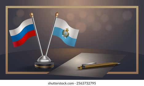 Small national flag of Russian and San Marino flag Relation, Template banner vector Illustration