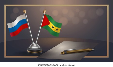 Small national flag of Russian and Sao Tome and Principe flag Relation, Template banner vector Illustration