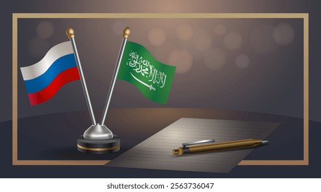 Small national flag of Russian and Saudi Arabia flag Relation, Template banner vector Illustration
