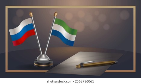 Small national flag of Russian and Sierra Leone flag Relation, Template banner vector Illustration