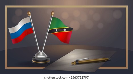 Small national flag of Russian and ST. Kitts Nevis flag Relation, Template banner vector Illustration