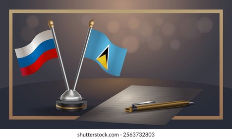 Small national flag of Russian and ST. Lucia flag Relation, Template banner vector Illustration