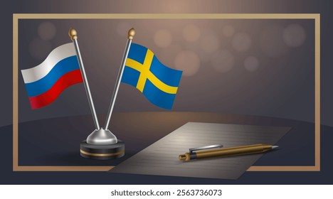 Small national flag of Russian and Sweden flag Relation, Template banner vector Illustration