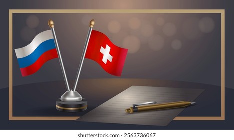 Small national flag of Russian and Switzerland flag Relation, Template banner vector Illustration
