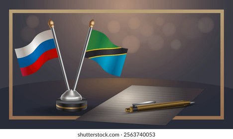 Small national flag of Russian and Tanzania flag Relation, Template banner vector Illustration