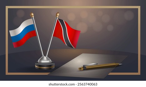 Small national flag of Russian and Trinidad and Tobago flag Relation, Template banner vector Illustration