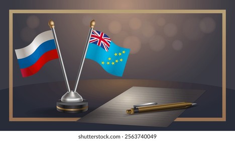 Small national flag of Russian and Tuvalu flag Relation, Template banner vector Illustration